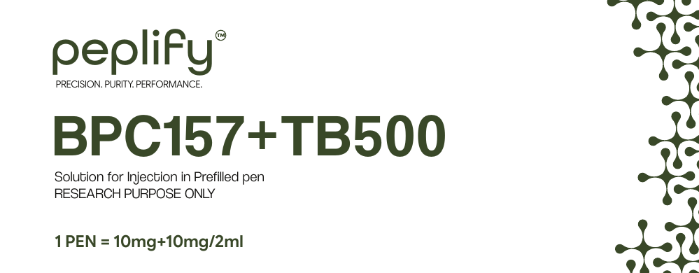 BPC-157 + TB-500 research peptide prefilled pen box by peplify, 10 mg + 10 mg / 2 mL