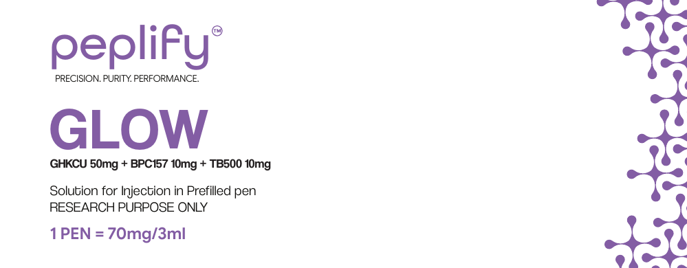 GLOW research peptide prefilled pen box by peplify, 70 mg / 3 mL