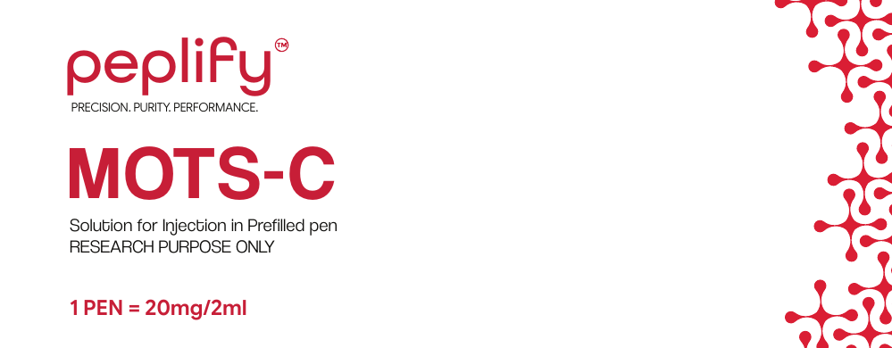 MOTS-c research peptide prefilled pen box by peplify, 20 mg / 2 mL